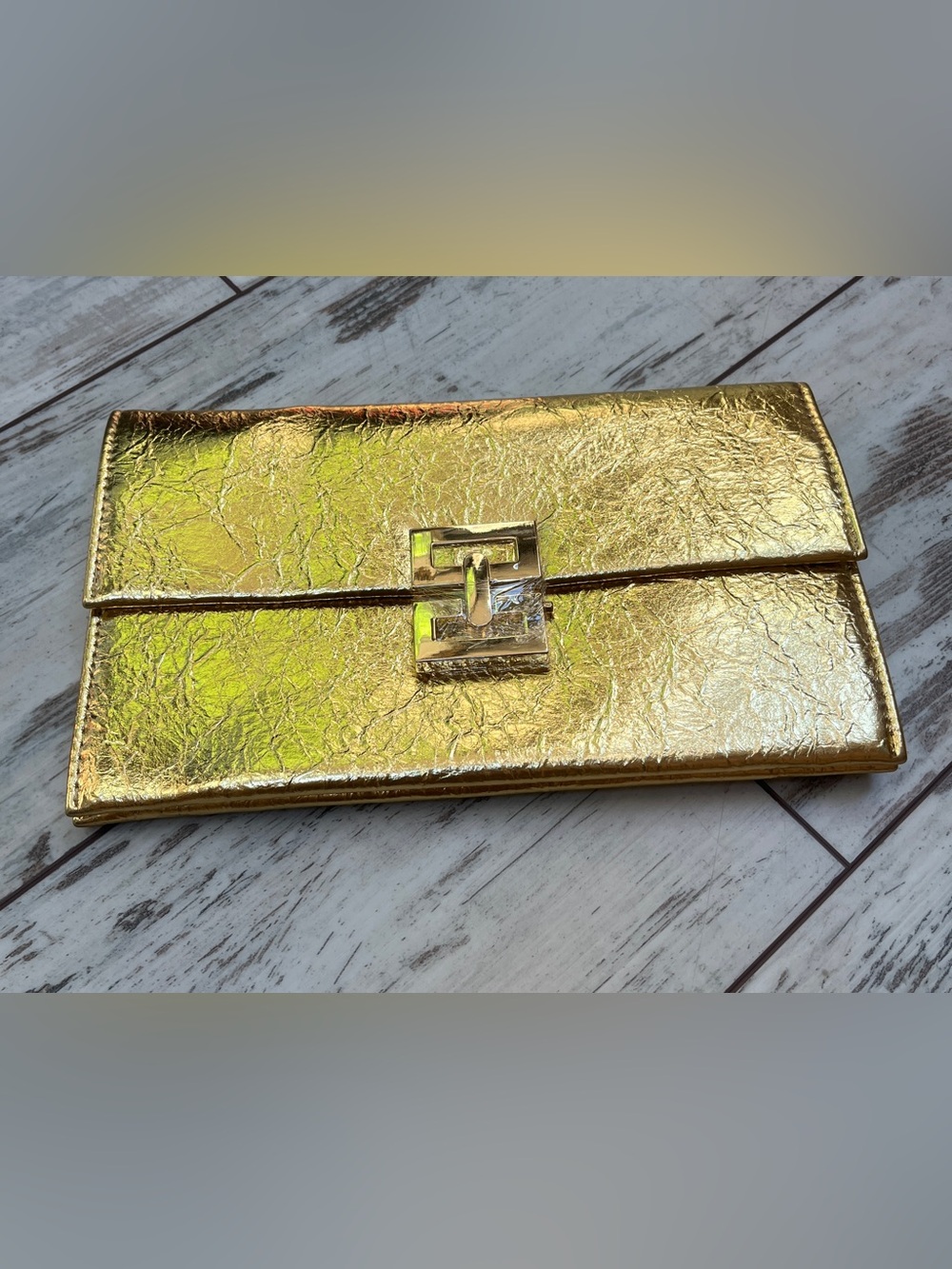 Huralona Wrinkled Gold Metallic Clutch Purse Crossbody Evening Bag 3 Pocket - Picture 6 of 16